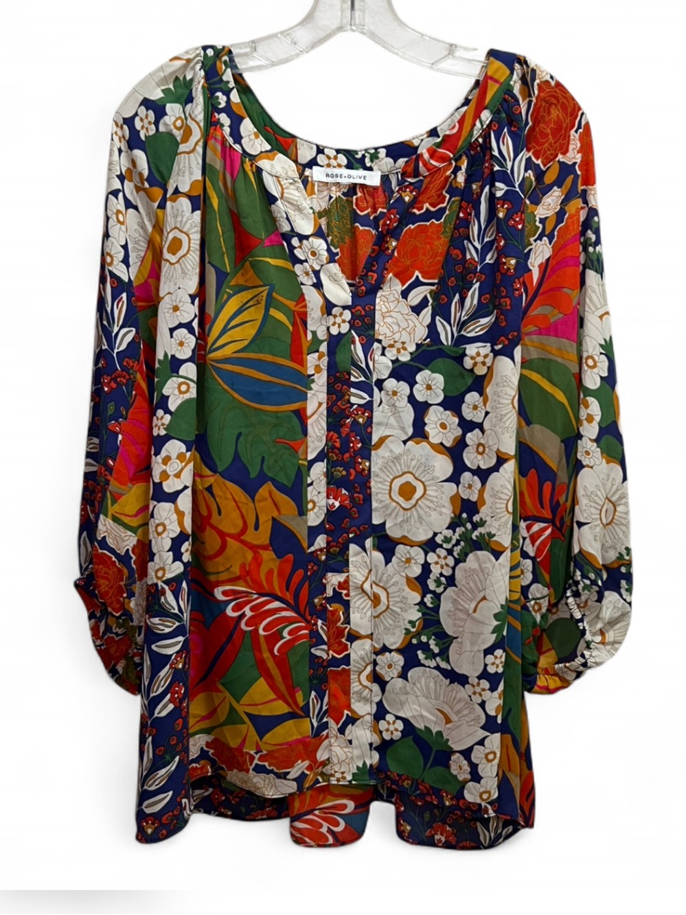 Rose & Olive Multicolor Floral Scoop-Neck Blouse